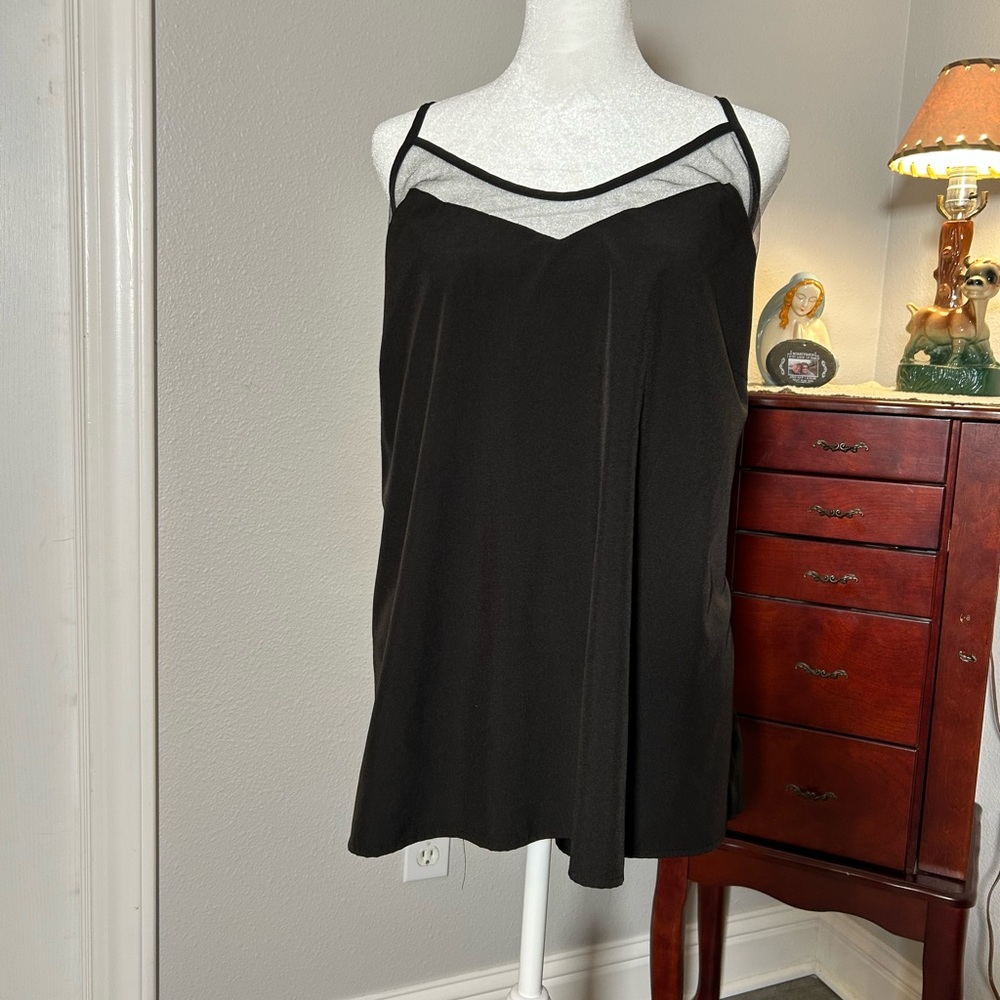 Black tank with mesh detail, 2X